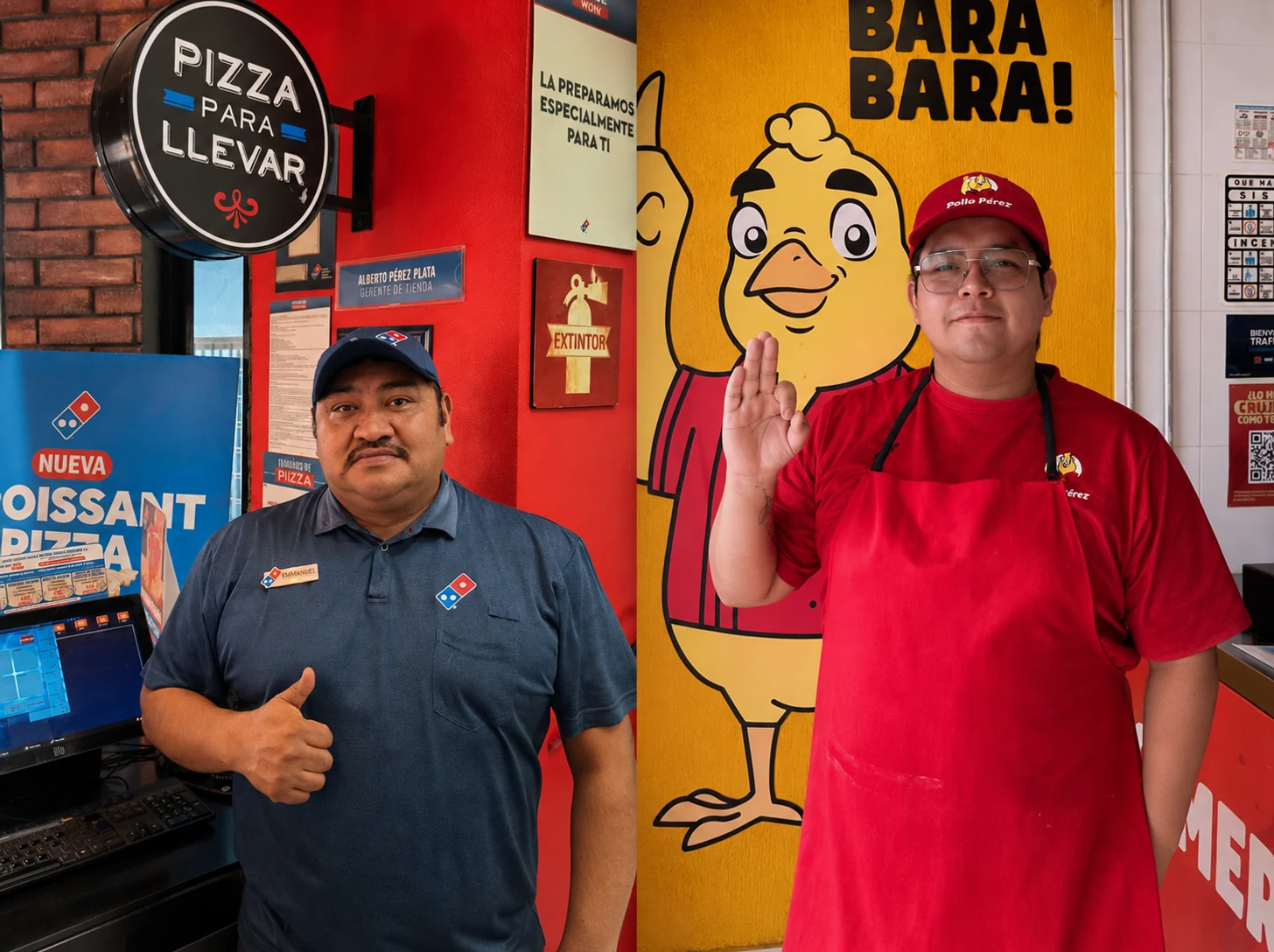 Colaboradores de Domino’s y Pollo Pérez en sus centros de trabajo